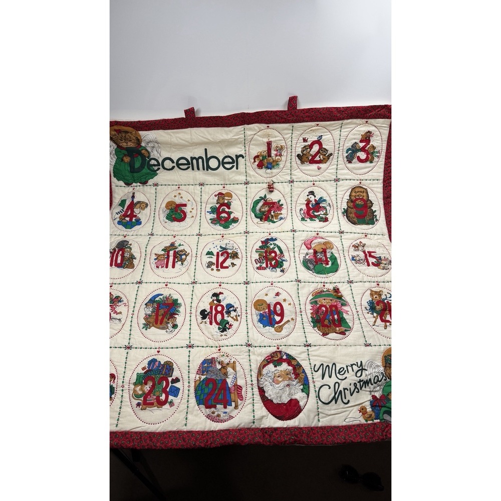Handmade Quilt Christmas Advent Calendar Gold Trim December 32" X 32"